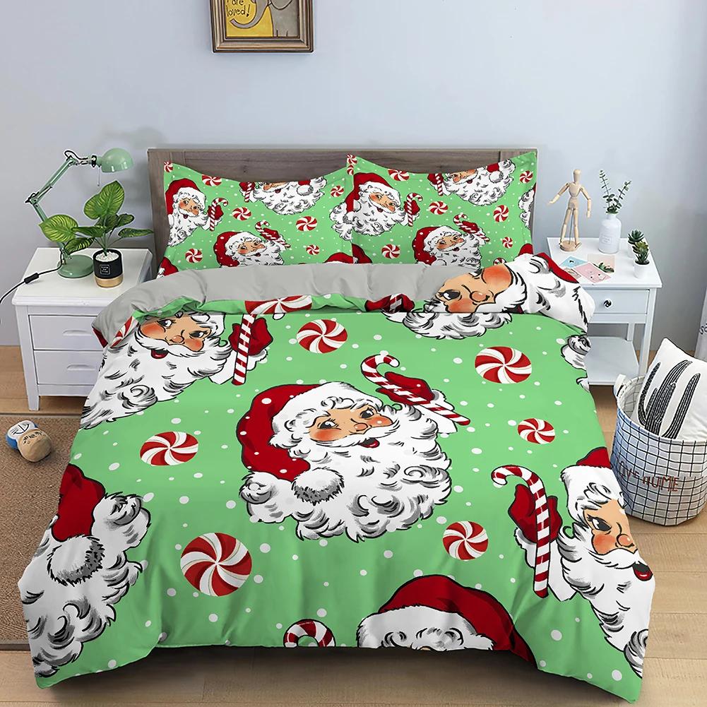 Red Merry Christmas King Queen Duvet Cover Kids Christmas Quilt Cover Santa Claus Bedding Set 1/2Pcs Microfiber Comforter Cover