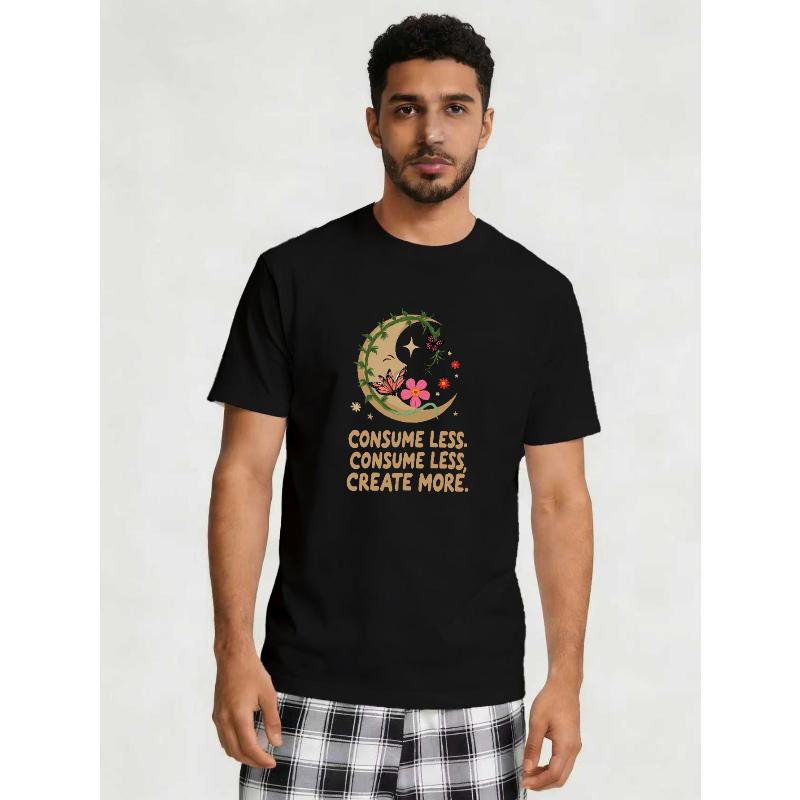 Minimalist Religious Men s T-Shirt, Cross Print, Loose Fit Daily Wear S