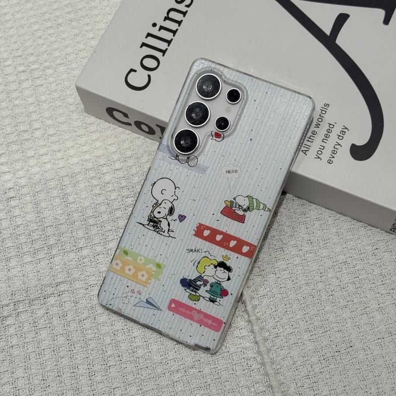 Cute winter Cartoon skiing hat Snoopy Phone Case For Samsung S21 S22 S23 S24 S25 Ultra Plus Note 10 Charlie Brown Soft TPU Cover