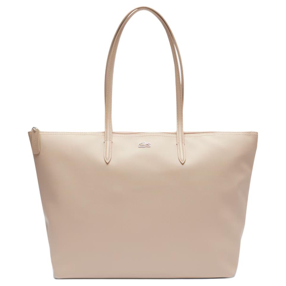 Lacoste Logo Solid Design PVC Tote Bag Shopping Bag Shoulder Bag Large Women tote bags Beige NF1888PK-Q47 Ecru