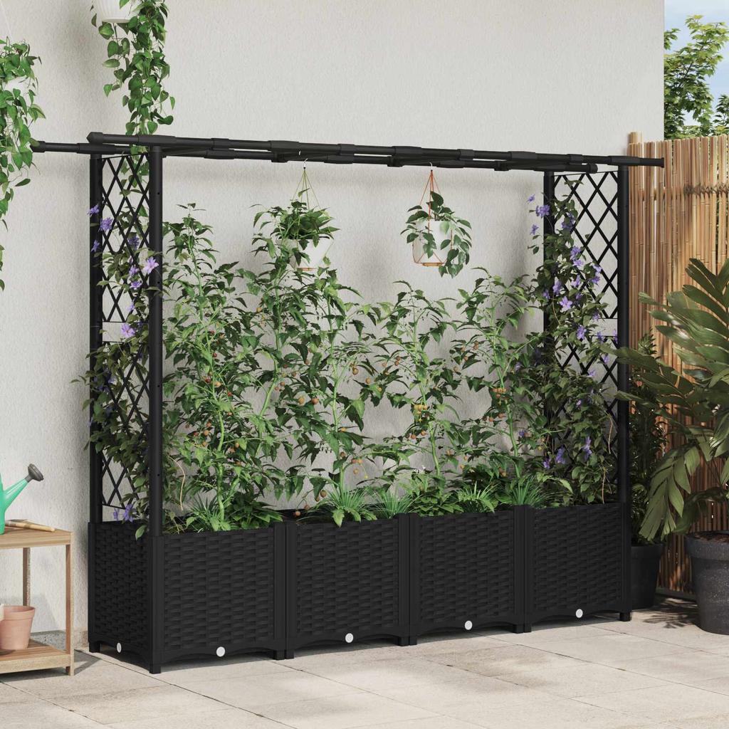Raised Bed with Trellis and Hanging Roof Black 203 X 40 X 138 Cm PP