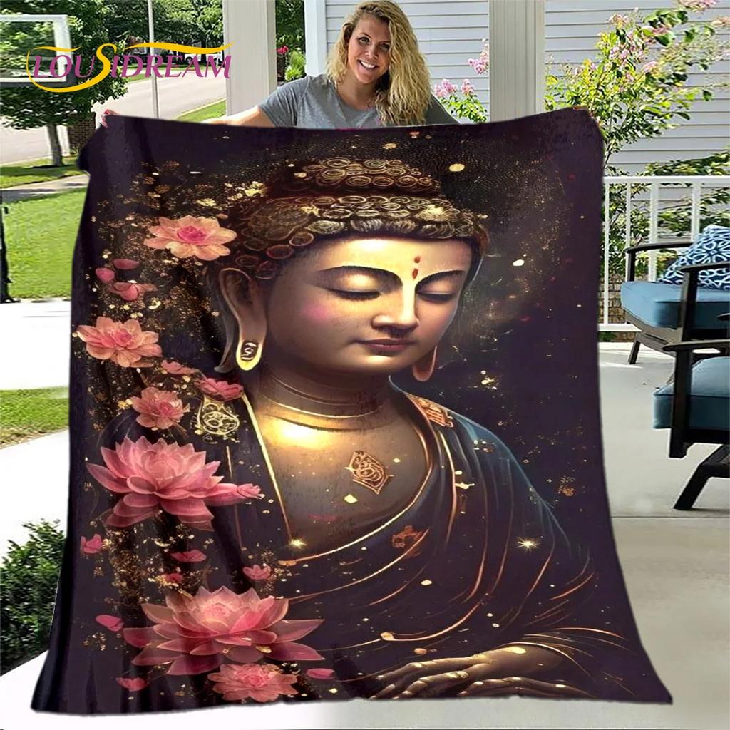 Manta 3D Sakyamuni Buddha Guanyin Bodhisattva budismo fe religión manta suave para el hogar orar dormitorio camas funda de sofá