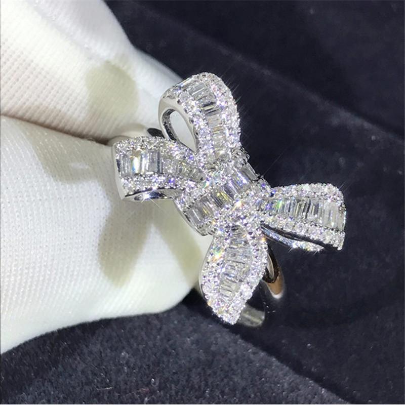 Luxury 925 Sterling Silver Bowknot Shape Rings for Women Female Accessories High Quality Brilliant CZ Hot Jewelry Cute Bow Ring