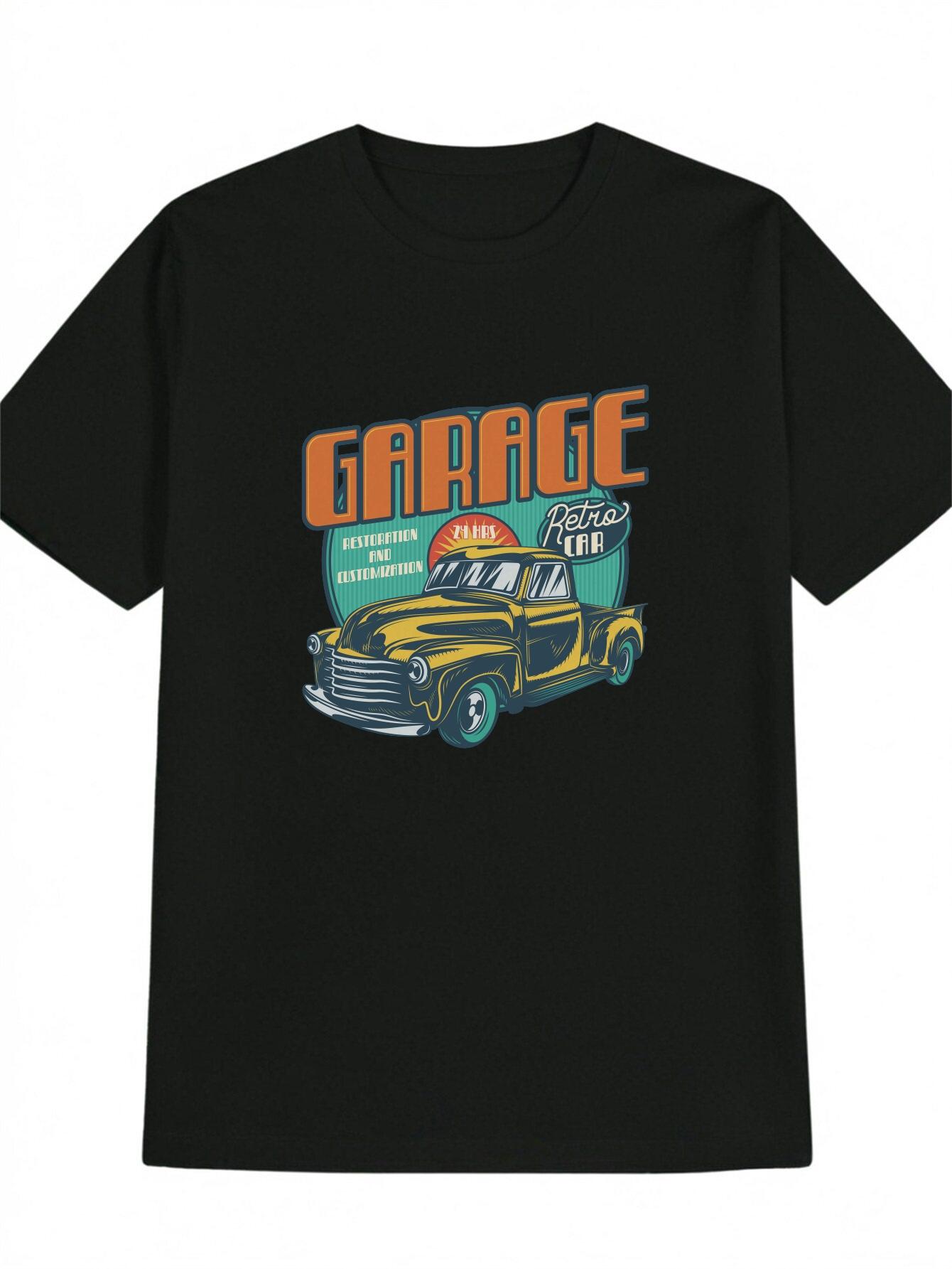 

Vintage Garage Truck Graphic T-shirt - Retro Yellow & Blue Print S