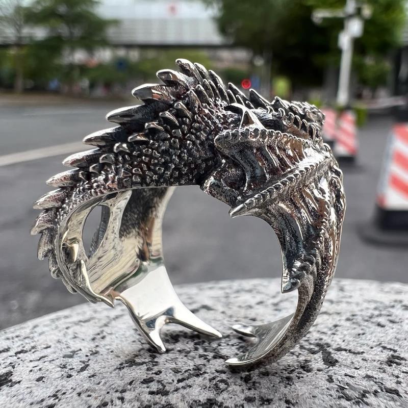 Silver Color Dragon Rings Gothic Punk Men Pterosaur Wings Opening Adjustable Rings Vintage Jewelry Accessories Gifts