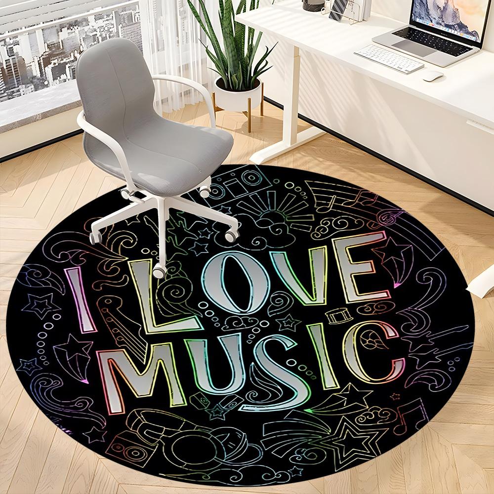 1pc Music Lovers Chair Carpet for Office, Round Polyester Mat, Indoor Decor for Office, Easycare Fabric, Washable Non-slip Area Carpet