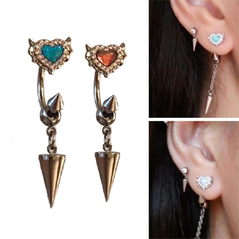 Unique Earbone Nails Heart Pendant Earrings Heart Ear Studs Cool Earrings Alloy Texture Perfect for Daily Wear and Party