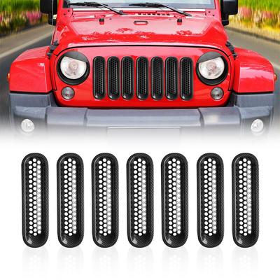 Front Grill Insert Mesh Racing Grille Cover Trim With Buckle for Jeep Wrangler JK 2007-2017 Car Accessories ABS Carbon