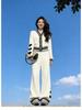 7783 Korean Fashion Rich Girl Heart Color Block Knit Cardigan & Long Pants Set - Fall/Winter