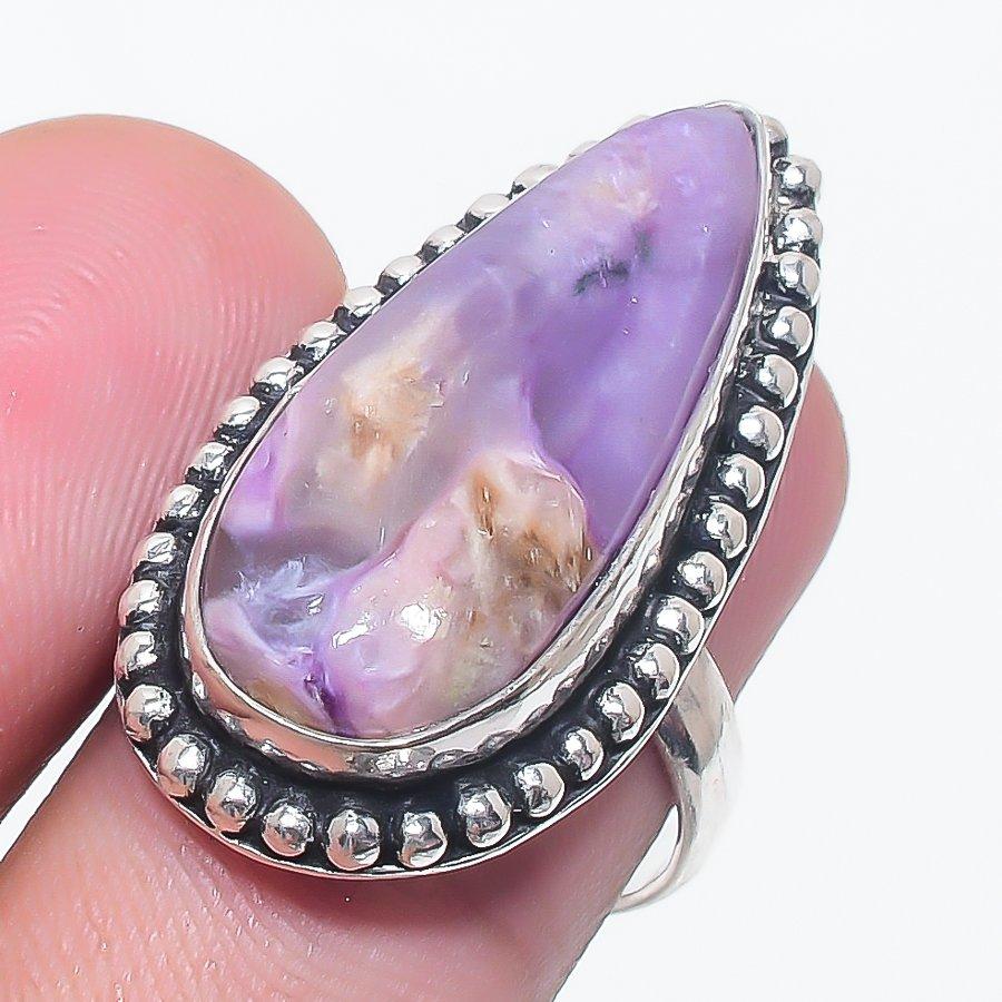 

Натуральный российский чароит драгоценный камень 925 стерлинговое серебро ювелирное кольцо размер 6 O9p44