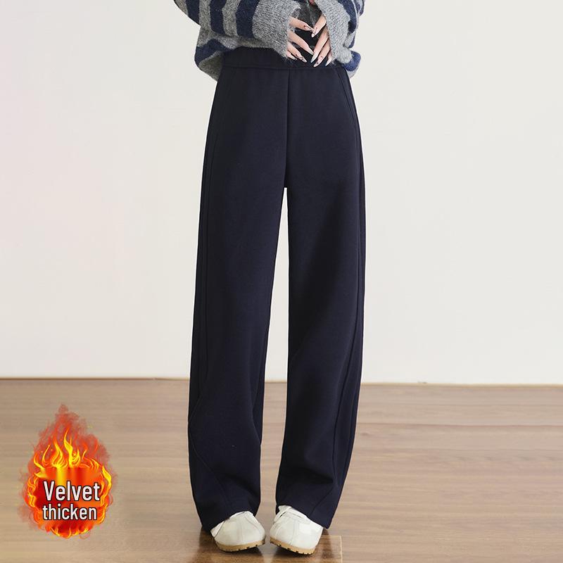 Women's Off-White Cashmere Wide-Leg Wool Pants - Autumn/Winter 2025, Cropped, Thickened, Loose Fit, Fleece-Lined, Straight-Leg Style.