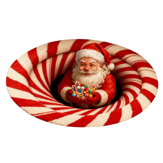 Christmas 3D Rug Optical Illusion Santa Claus Round Floor Mat Non-Slip Xmas