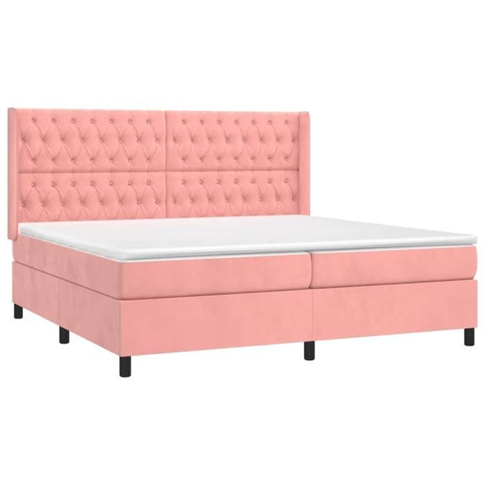 3132884 vidaXL Divan Bed with Mattress Pink 200x200 Cm Velvet