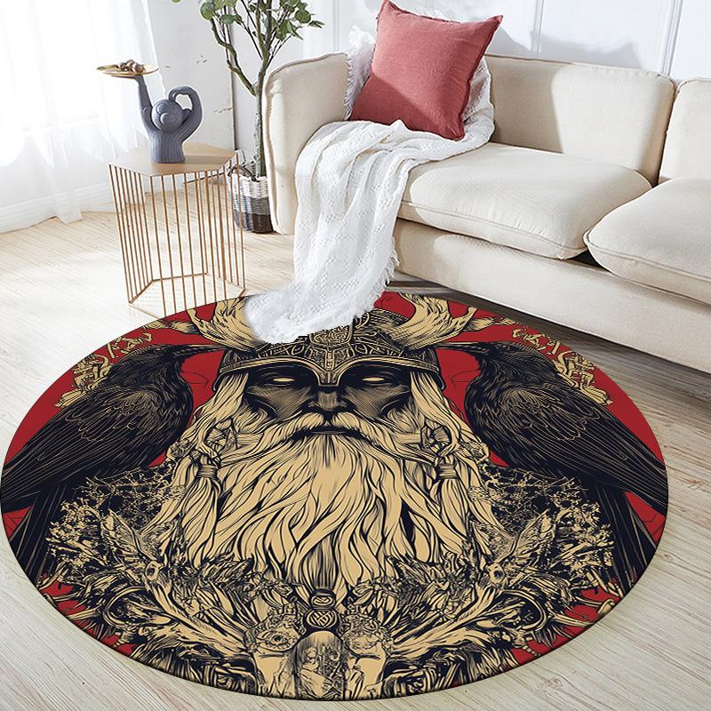 Viking Figures,Round Area Rug,Carpet Rug for Living Room Bedroom Sofa Playroom Decor,Non-slip Floor Mat