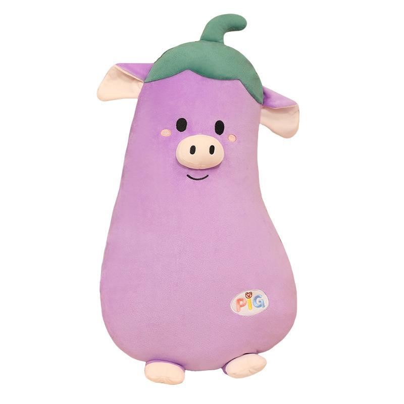 Eggplant Piggy Doll Long Hug Pillow for Kids - Sleeping, Soothing, Back Support Cushion