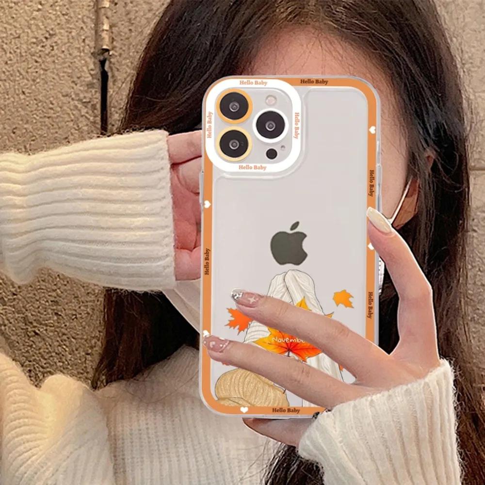 Happy Autumn Girl Pumpkin Fall Phone Case For IPhone 15 11 12 13 14 Mini Pro Max XR X XS TPU Clear Case