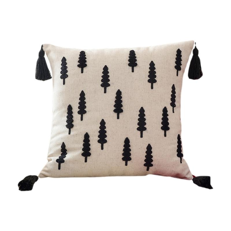 Towel Embroidery Holiday Pillowcase Christmas Tree Designs Breathable Cotton Linen Bedding Decoration