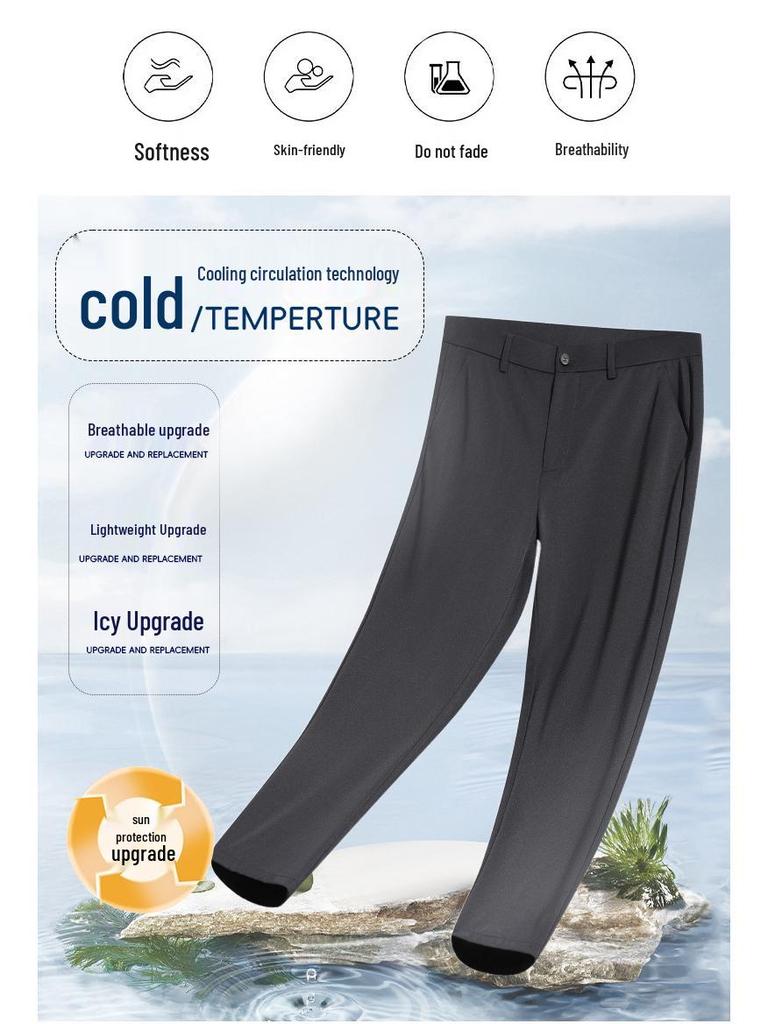 Herren Eisseide Stretch Business Casual Anzughose – Mittleren Alters, Einfarbig, Bügelfreie Hose