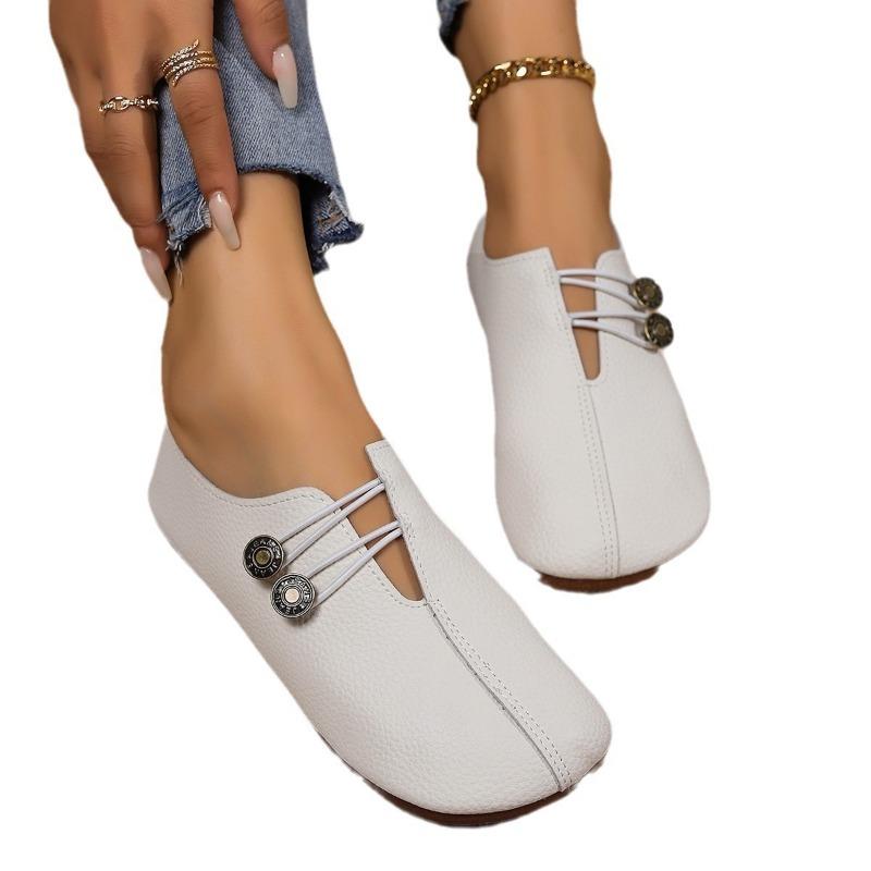 New Soft Leather Flat-bottomed Casual Single Shoes Women's Summer Shallow Mouth One-pedal Simple Fashion Women's Shoes