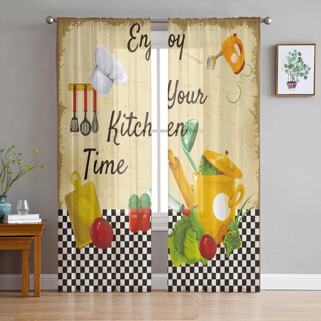 Kitchen Utensils Shelf Sheer Curtains for Living Room Bedroom Decoration Chiffon Tulle Voile Kitchen Window Curtain