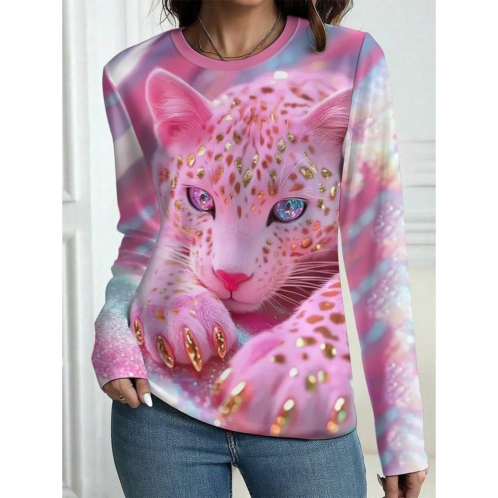 Autumn Leopard Print Long Sleeve T-Shirt Women's Casual T-shirts Fashion Oversized Tops Tees Streetwear Female Clothing