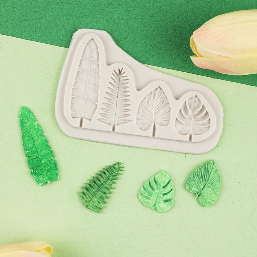 1 Pcs 4-Grid Tropical Leaf Turtle Back Leaf Banana Leaf Silicone Mold Kitchen Baking Cake Decoration Mold Chocolate Candy Mold
