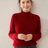Women's Half-High Collar Slimming Cashmere Wool Sweater - Solid Color, Warm Autumn and Winter Base Layer.