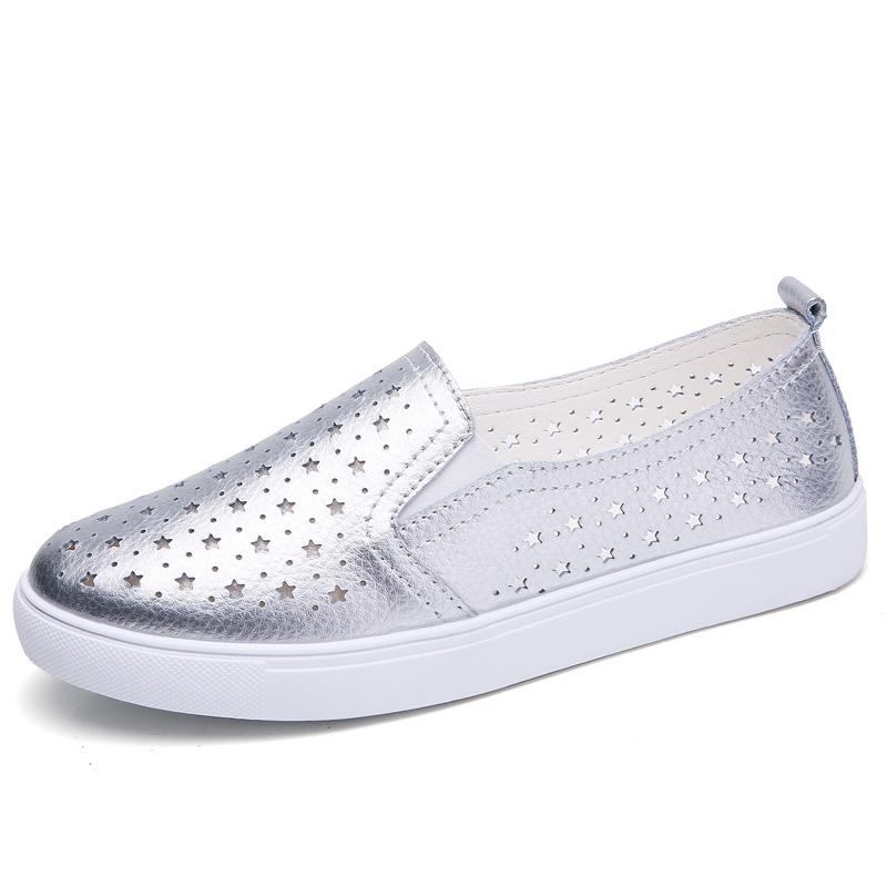 Women’s Sneakers Casual Summer Hollow Slip On Outdoor School Student Silver Shoes Plus Size