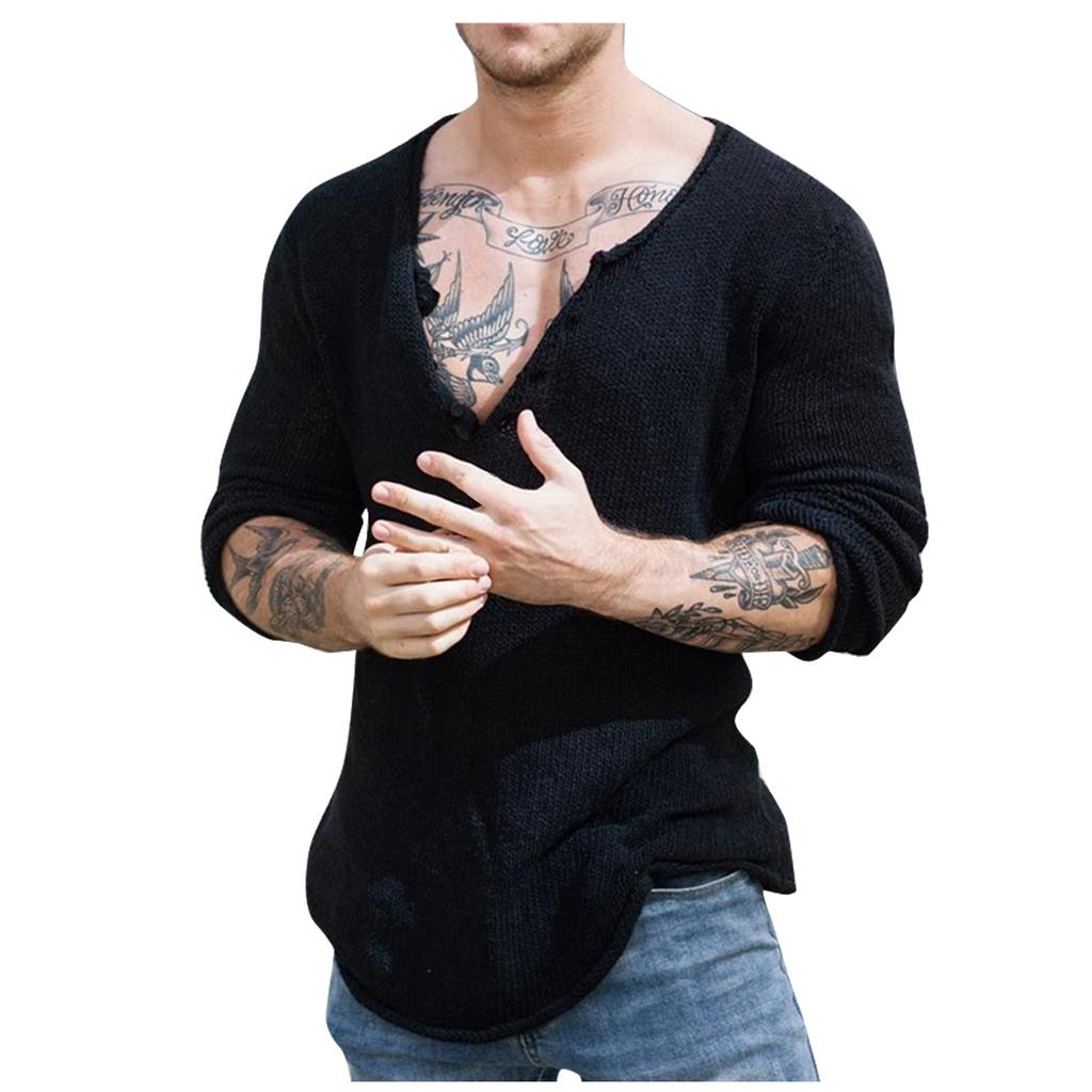 Casual Pullover Tiefer Rundhalsausschnitt Herren Pullover SU
