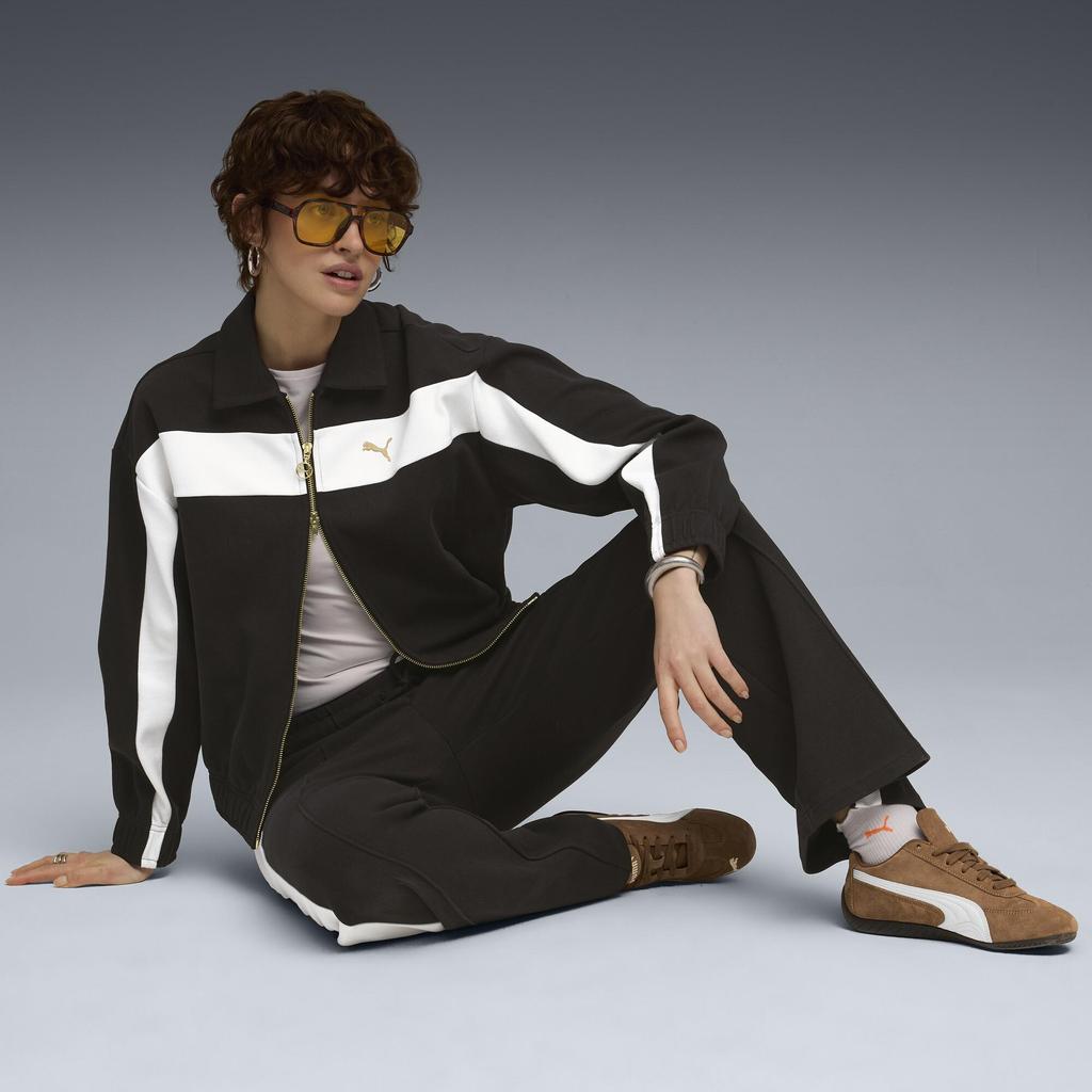 PUMA T7 Comfortable Versatile Sporty Casual Jacket Colorblock Cropped Dual-Zip Jacket with Small Logo Women's Black