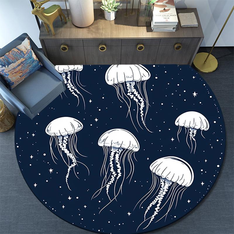 Jellyfish Round Area Rug,Carpet Rug for Living Room Bedroom Sofa Playroom Decor,Non-slip Floor Mat