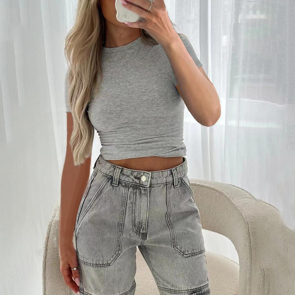 Summer fashion new style temperament all-match slim slimming basic short-sleeved T-shirt women