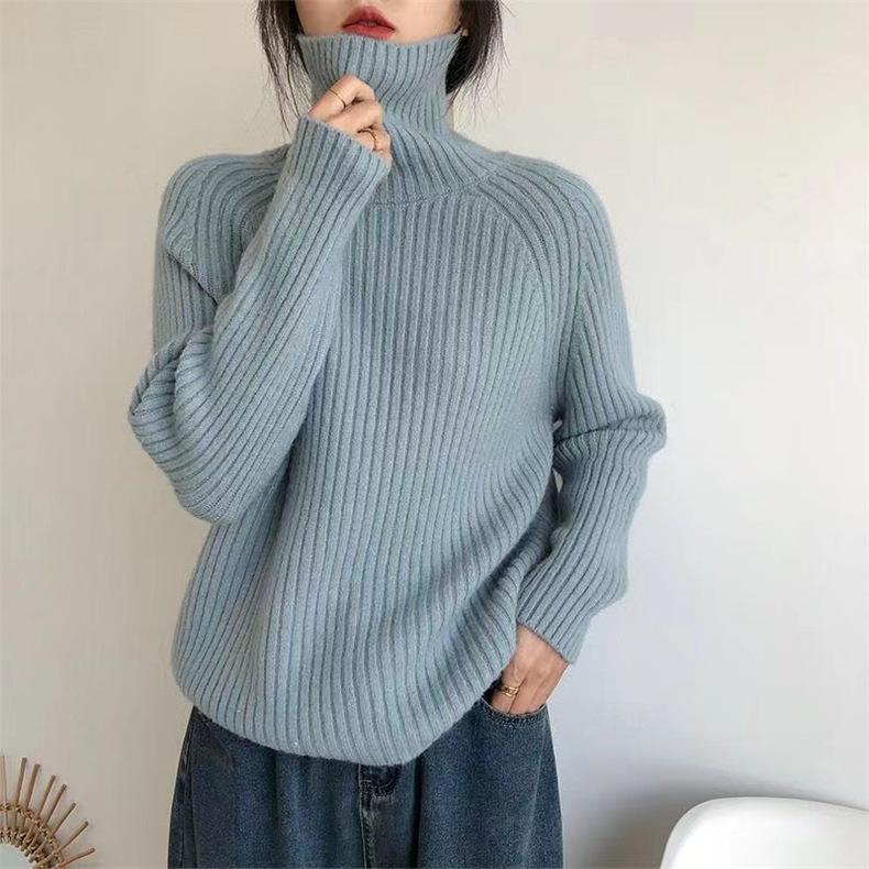 Sweater base women's solid color pullover loose autumn and winter new gentle lazy wind soft waxy turtleneck knitted sweater women
