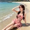 Pure Desire Girl Split Swimsuit Female Beautiful Flowers Small Breasts Gather Neck Swimming Skirt Seaside Bikini Three-piece Set