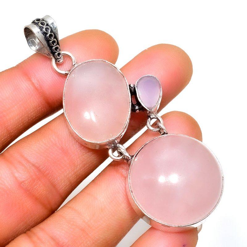 

Розовый кварц, розовый халцедон, 925 проба, посеребренная подвеска, 2,46 дюйма. 2.46 розовый