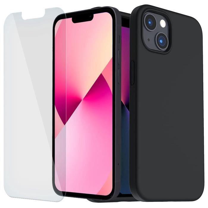 Coque silicone pour iphone 13 pro max (6,7") noir et 2 verres trempés