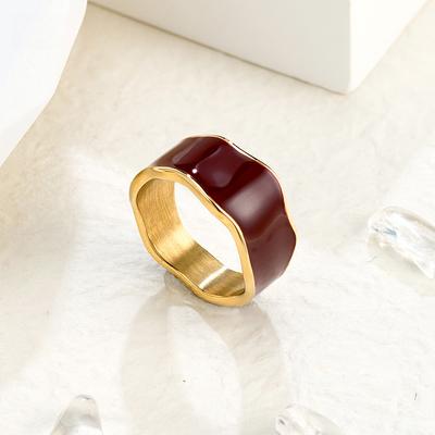 Bague Ondulée Rouge Ankara Goutte d'Huile pour le Nouvel An Bague pour l'Index Nuage Polyvalente Mode Femme Accessoires Plaqué Titane