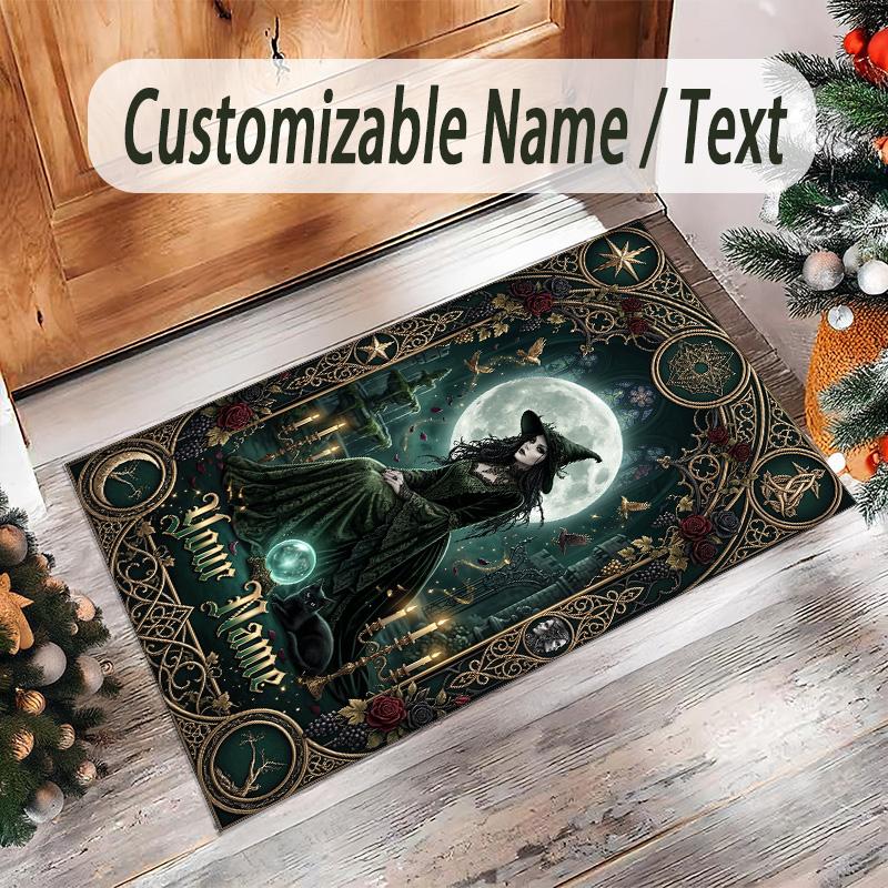 Witchcraft Theme Crystal Velvet Rug Personalized Custom Name Text Soft Floor Mat Home Decor