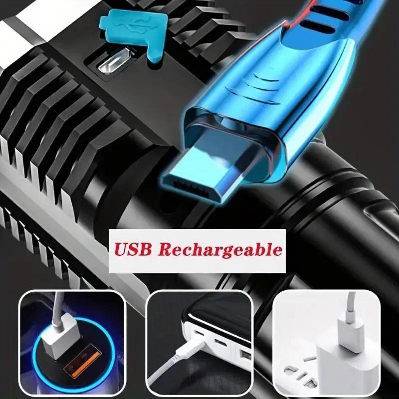 4 LED Mini Flashlight Rechargeable Powerful Portable Torch High Lumens Outdoor Camping Night Flashlights Built in Battery