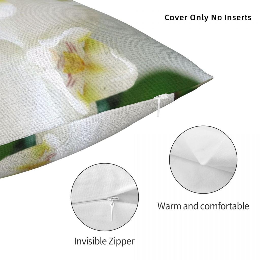 Gorgeous White Orchids Square Pillowcase Polyester Linen Velvet Pattern Zip Decor Pillow Case Car Cushion Case
