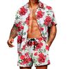 Spring and Summer Loose Beach Casual Men's Clothing Floral Print Fashion Top Shirt Set