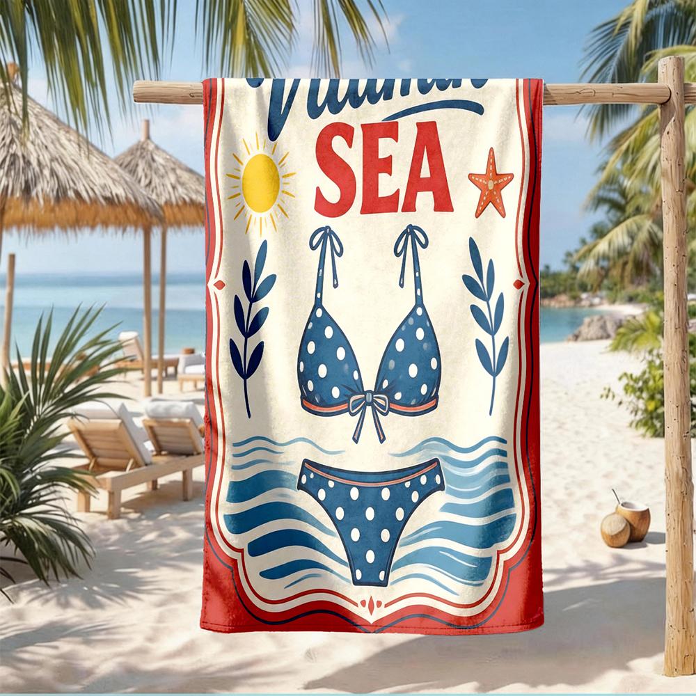 1 peça de Toalhas de Praia Costeiras Retrô Sortidas: La Dolce Vita, Frutos do Mar e Vibe de Verão Toalhas de Praia de Secagem Rápida