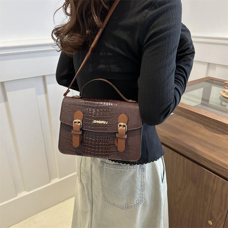 New Summer Crocodile Pattern Texture Personalized Casual Simple Retro One-shoulder Crossbody Handheld Small Square Bag for Women