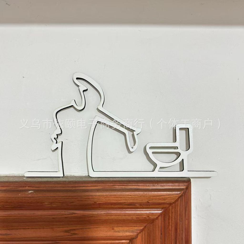 1Pc 2D Flat High-Quality 2D Flat Metal Self-Adhesive WC Sign Black Frame Modern Home Decor For Bathroom Easy To Install Wall Art