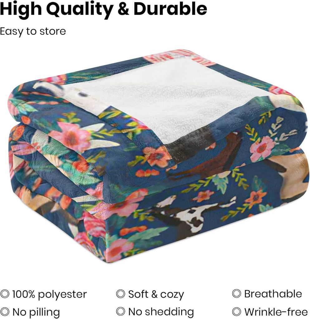Horse Blanket Gifts for Girls Women Western Horses Flowers Animal Fleece Flannel Throw Blankets Soft Lightweight Horse Plush Stu