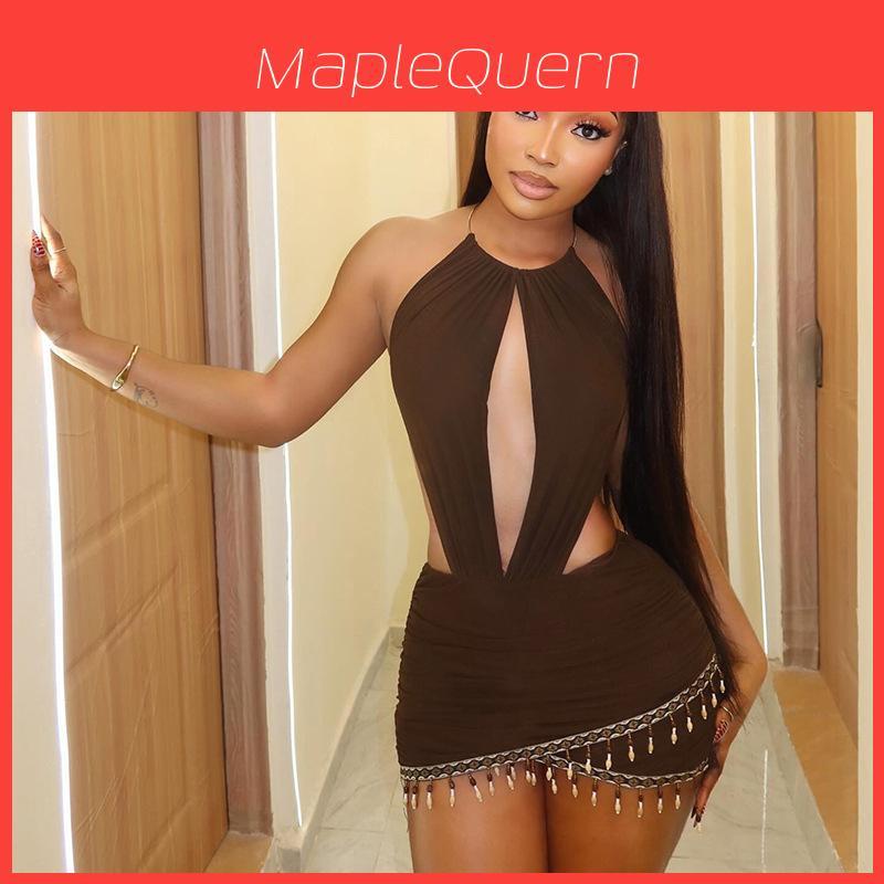 Bohemian Summer Bodycon Dress With Spliced Polyester For Casual And Business Wear