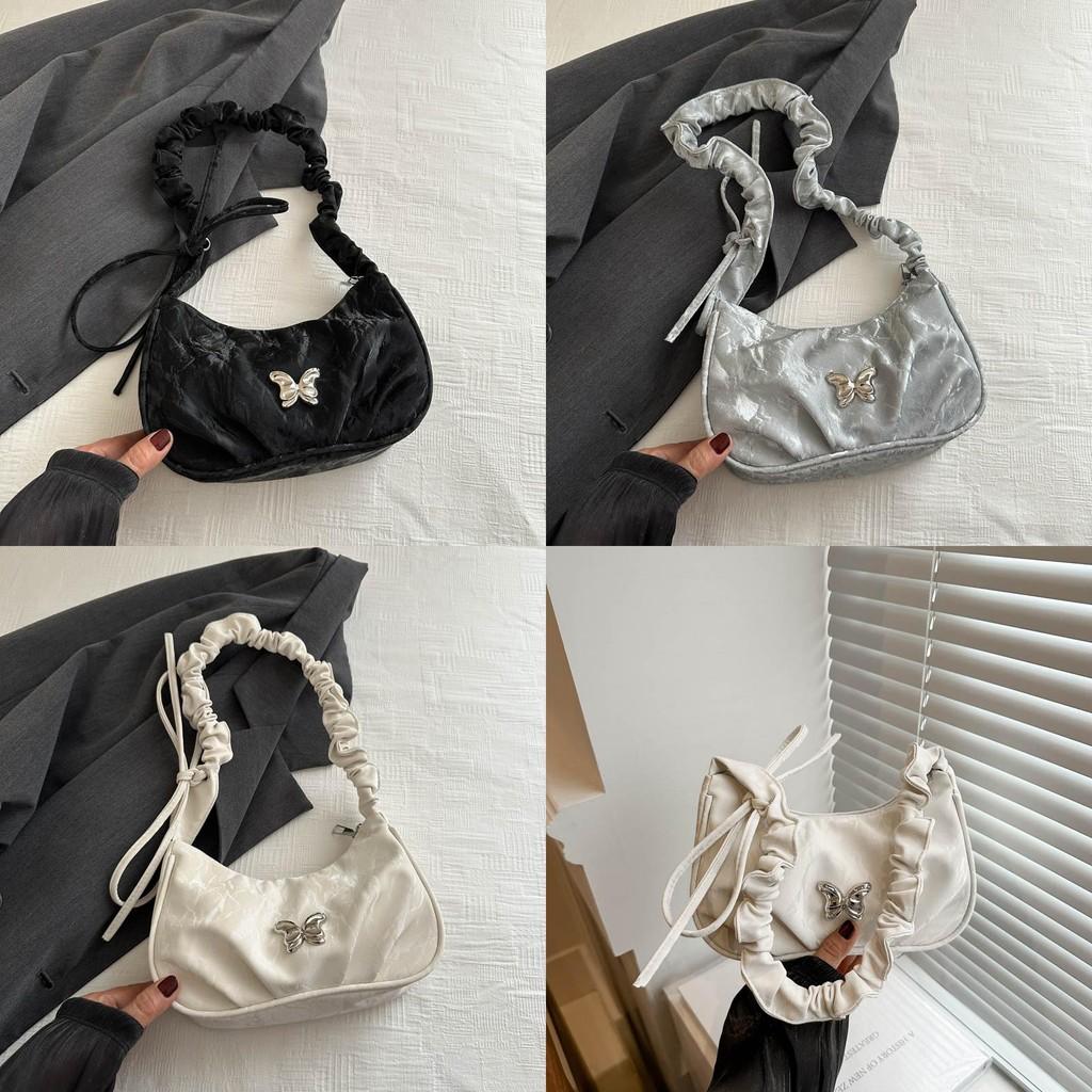 Chic Canvas Butterfly Underarm Bag In Fashionable Black Silver And White Colors For Everyday