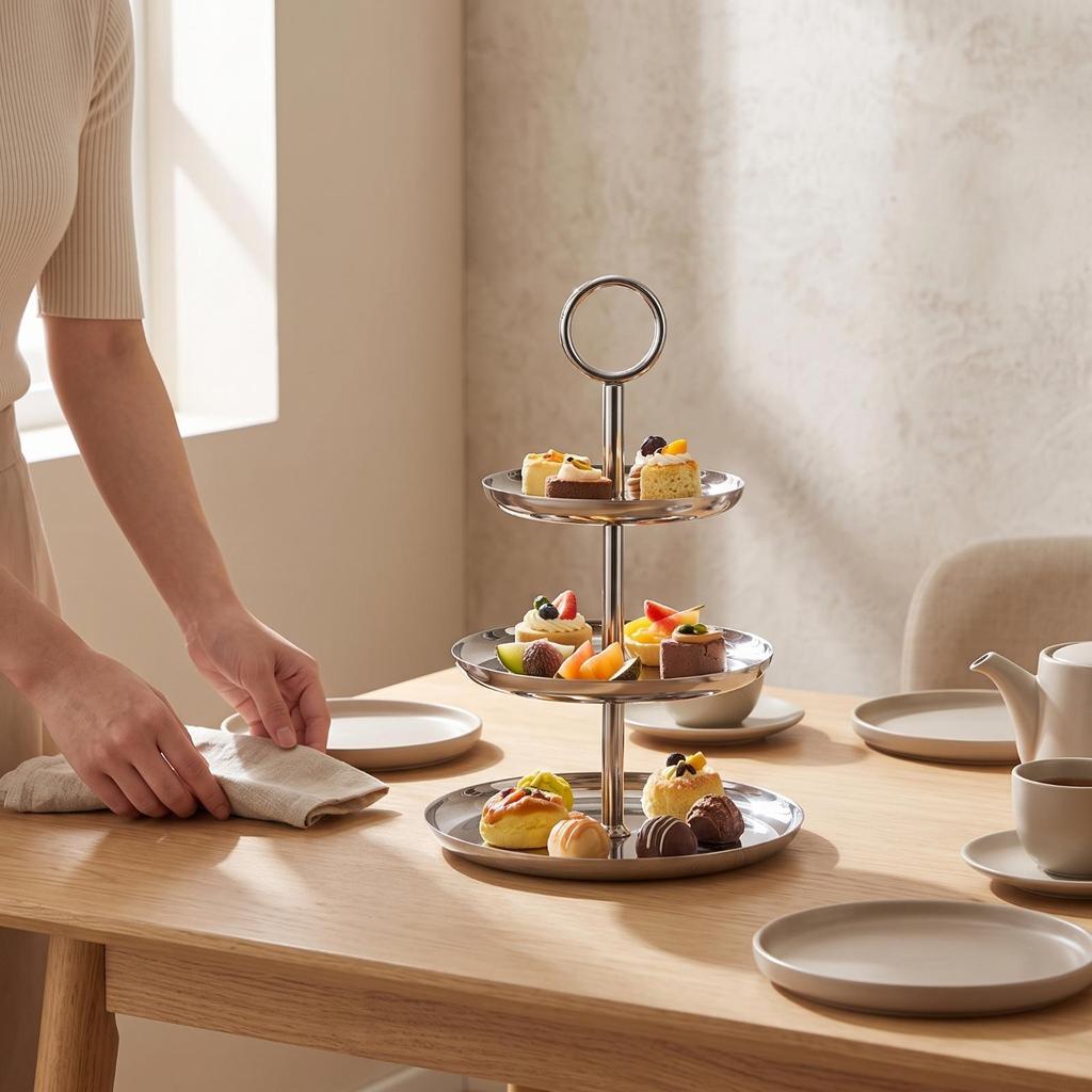 3Tier Dessert Stand Stainless Steel ThreeTier Serving Mirror Polished Tiered Tray for