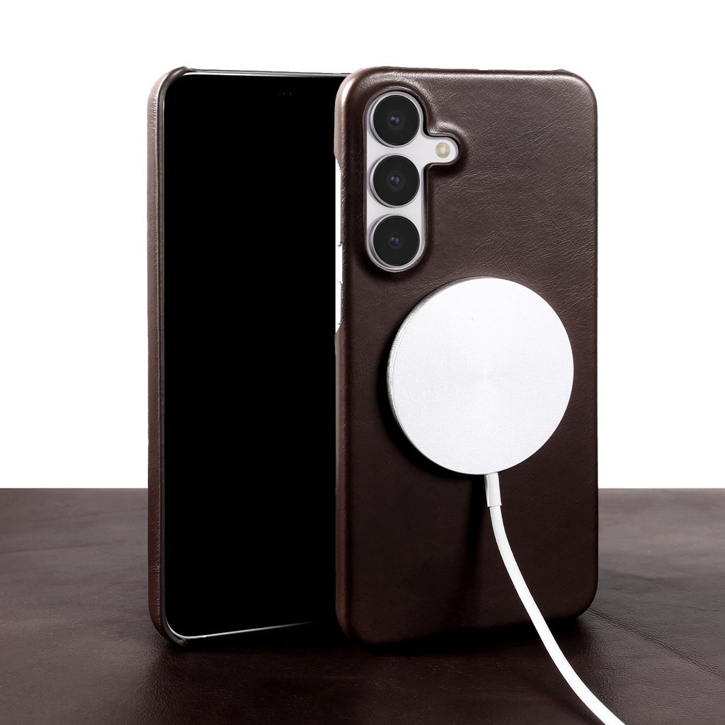 For Magsafe Case for Samsung Galaxy S25FE S26 S24 S23 S22 S21 S20FE Business Genuine Leather Back Cover Magnetic Phone Cases