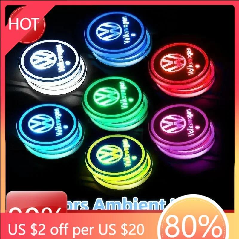 Neu Neu 7 Farben Ambientebeleuchtung Auto Getränkeuntersetzer für Volkswagen VW MK4 MK5 MK6 MK7.5 TSI TDI Magotan B5 B6 B7 GTD Touareg Pas